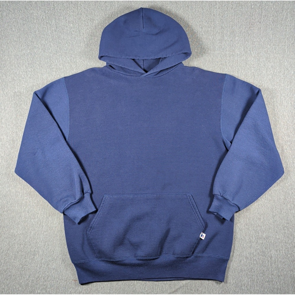 VTG Navy Blue Russell Athletic Blank Hoodie 23x26 Extra Large Made In USA 90s XL